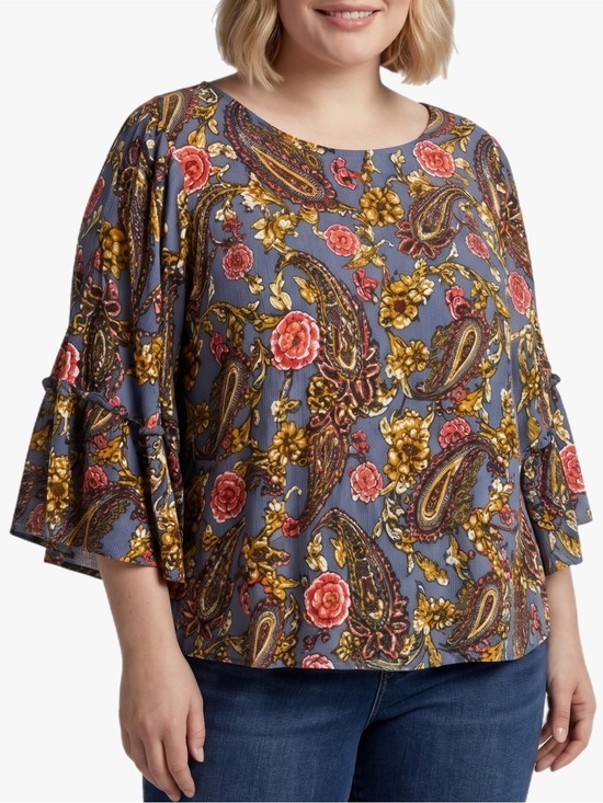 Cato Tops - Cato Women’s Plus Size 18/20 Paisley Floral Bell Sleeve Blouse Top Blue Multi